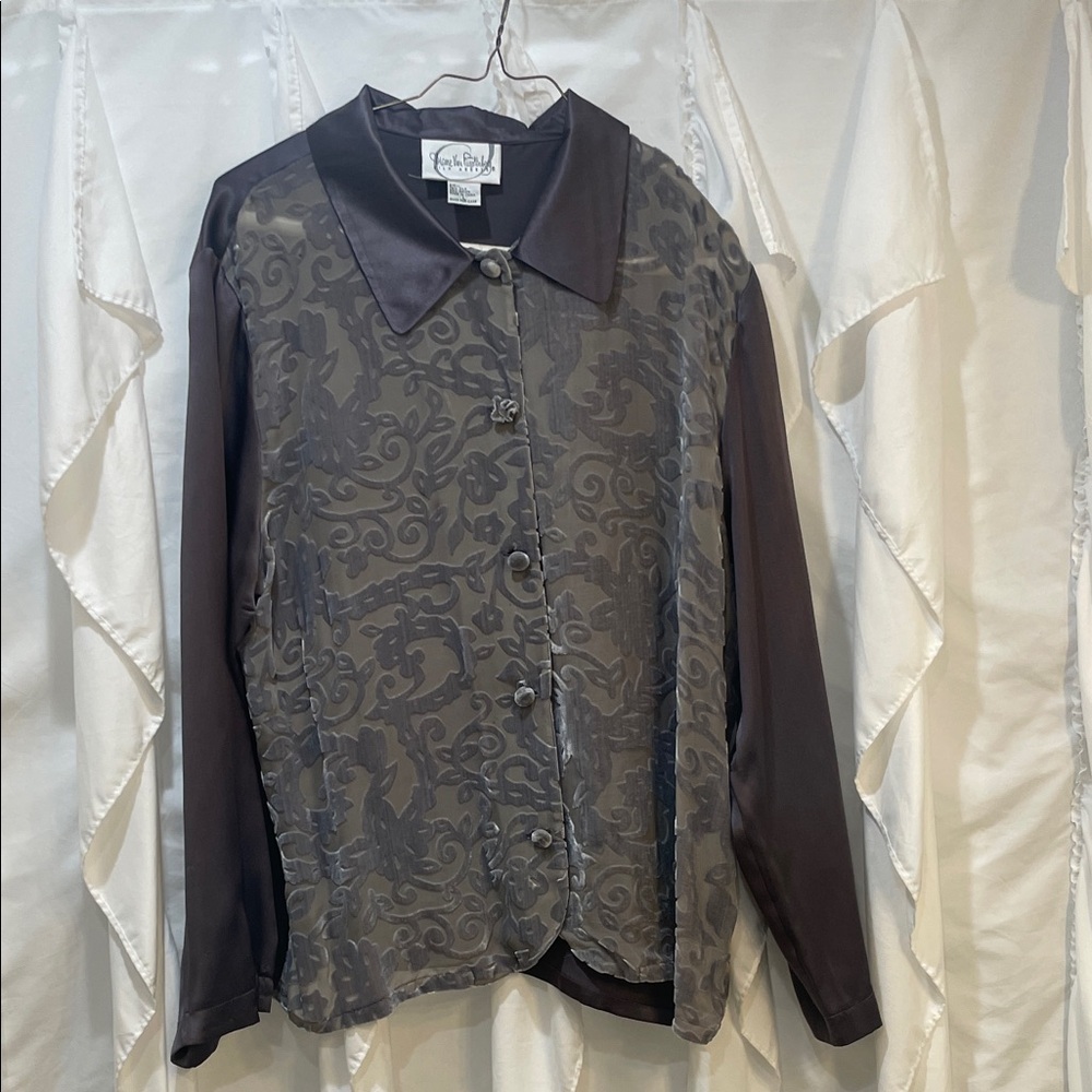 Vintage Diane Von Furstenberg Purple Gray Button Down Shirt with buttons Sz L